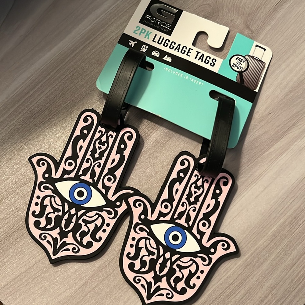 Luggage tag 2pk hamsa hand & evil eye new on card